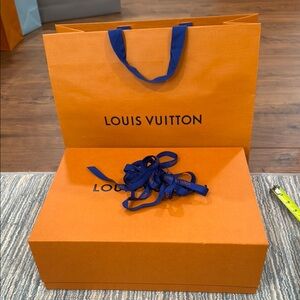 Louis Vuitton Signature Orange magnetic Box with shopping bag and ribbon.